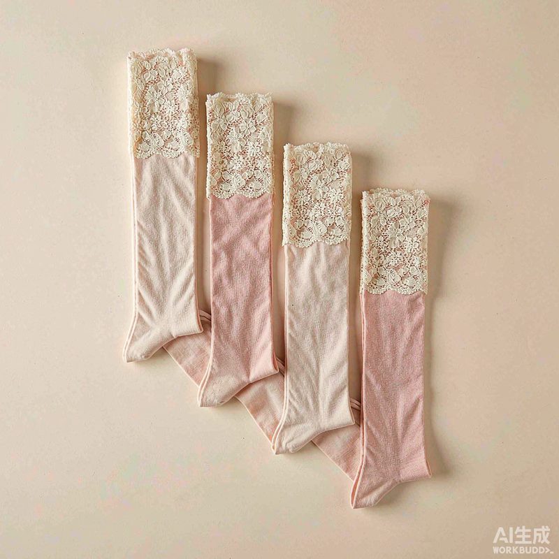 Lace-trim knee-high socks in ivory and blush pink