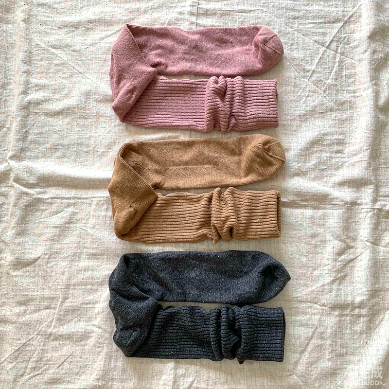 Thigh-high slouch socks in dusty rose, camel and charcoal